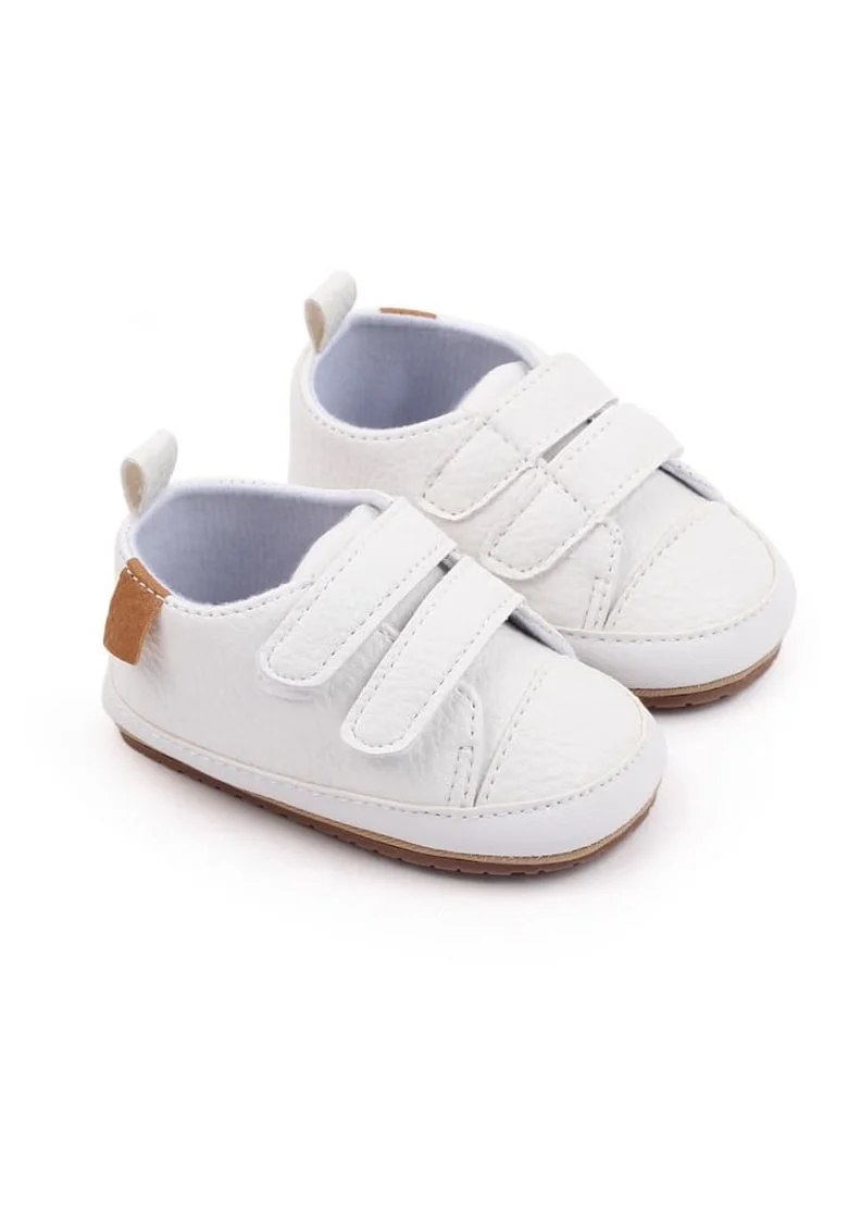 Botosei bebelusi,  Baby Cloud, piele ecologica, talpa cauciuc, inchidere scai, Alb
