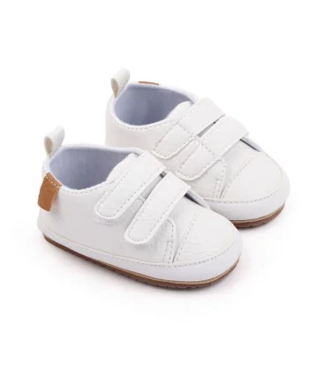Botosei bebelusi,  Baby Cloud, piele ecologica, talpa cauciuc, inchidere scai, Alb
