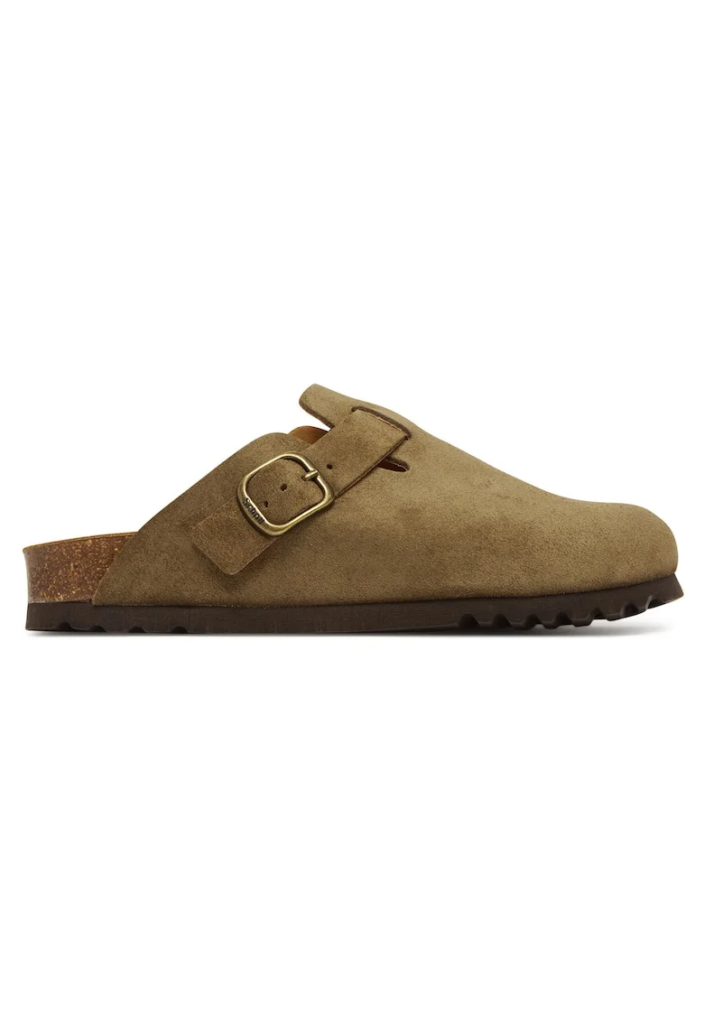 Papuci dama,  Fae, piele naturala, kaki,