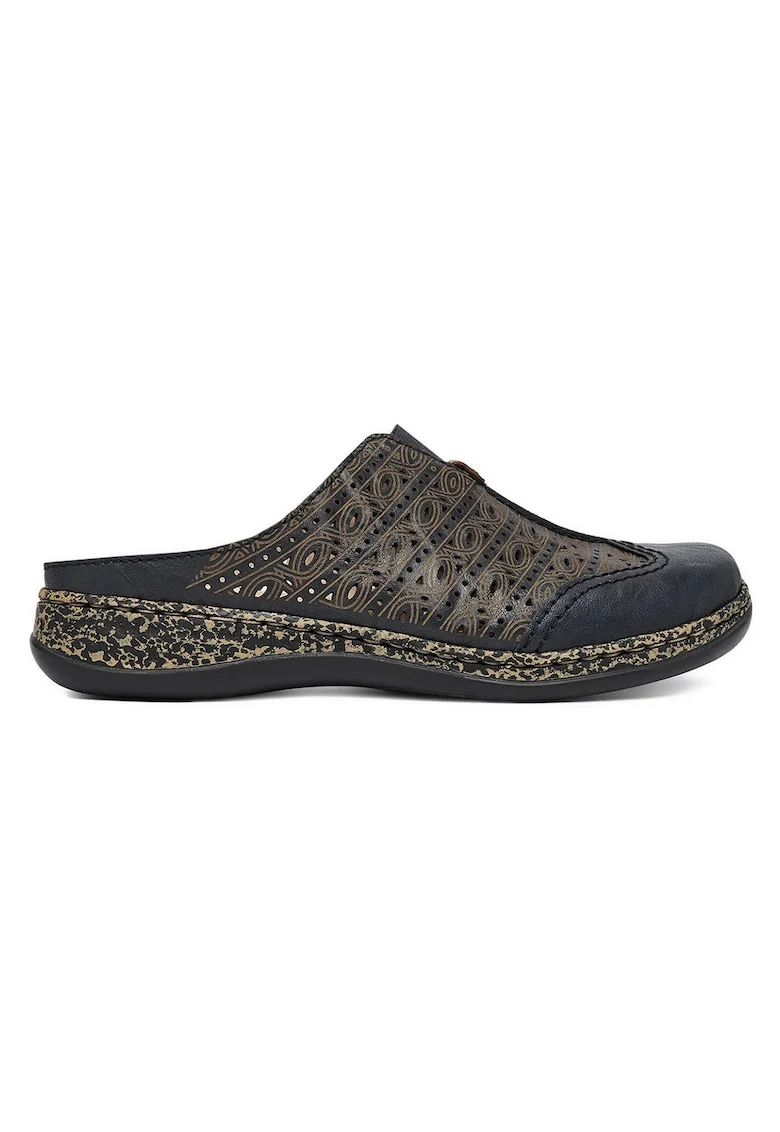 Papuci dama,  bleumarin, piele naturala, varf rotund, Bleumarin