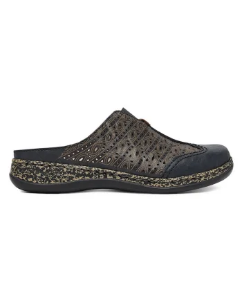 Papuci dama,  bleumarin, piele naturala, varf rotund, Bleumarin