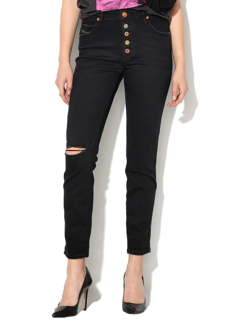 Blugi skinny slim fit cu rupturi decorative la nivelul genunchilor Babhila-B, Negru
