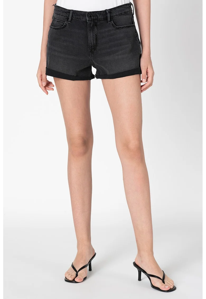 Pantaloni scurti din denim, cu talie inalta, Negru