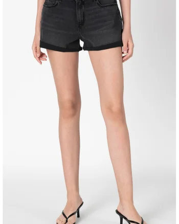 Pantaloni scurti din denim, cu talie inalta, Negru
