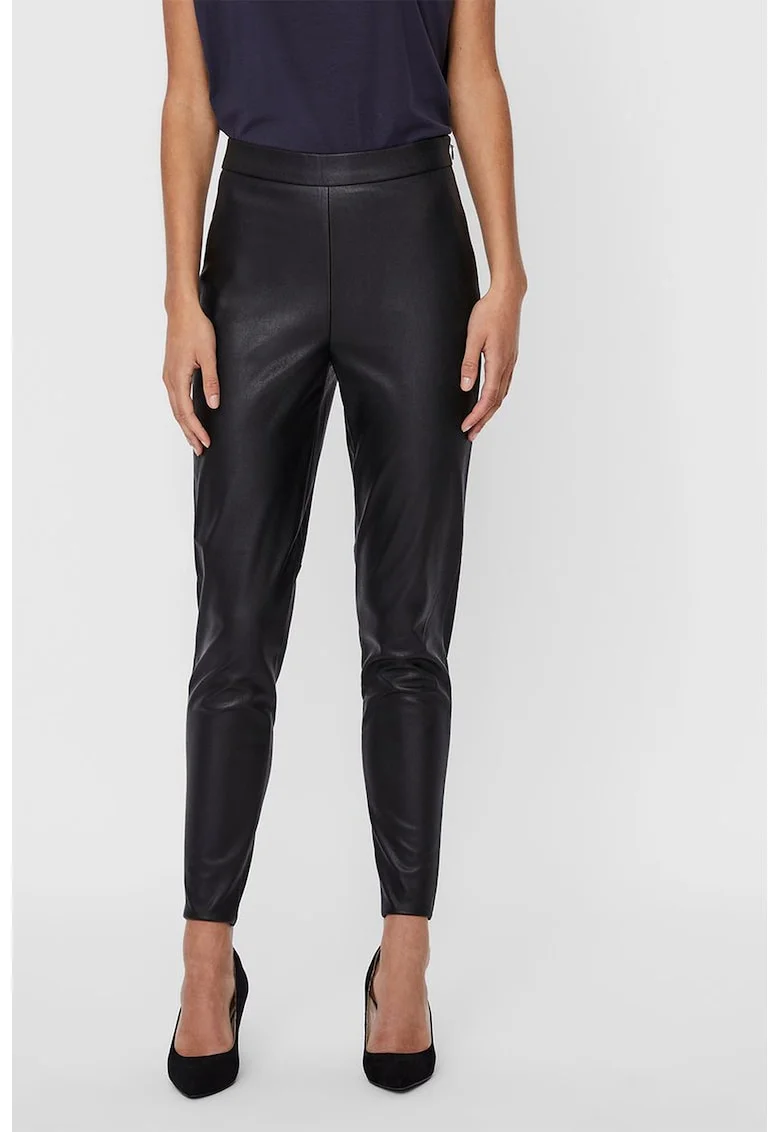 Pantaloni cigarette conici de piele ecologica, Negru