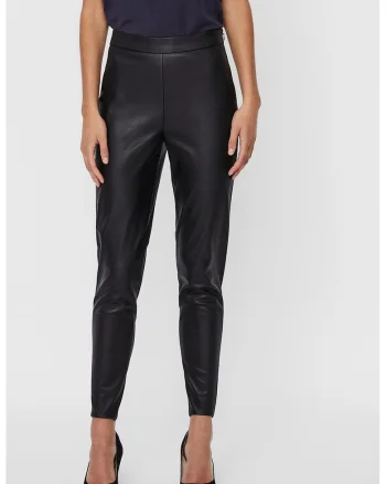 Pantaloni cigarette conici de piele ecologica, Negru