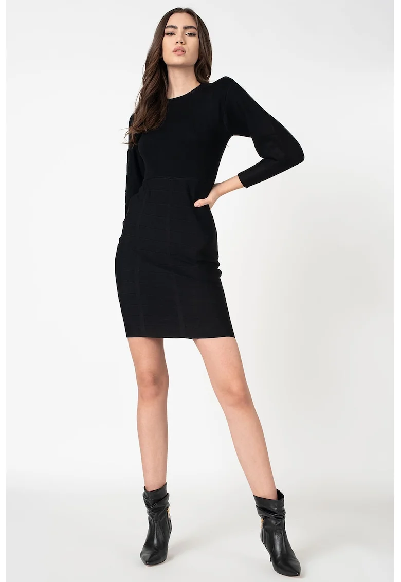 Rochie mini cambrata cu decolteu la baza gatului, Negru