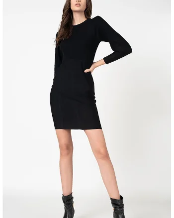 Rochie mini cambrata cu decolteu la baza gatului, Negru