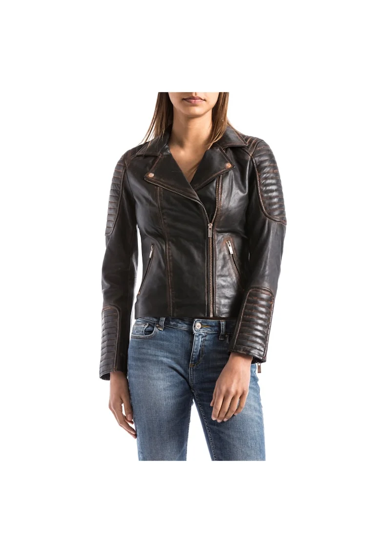 Jacheta biker dama  VOLGA, Piele, Maro, Negru