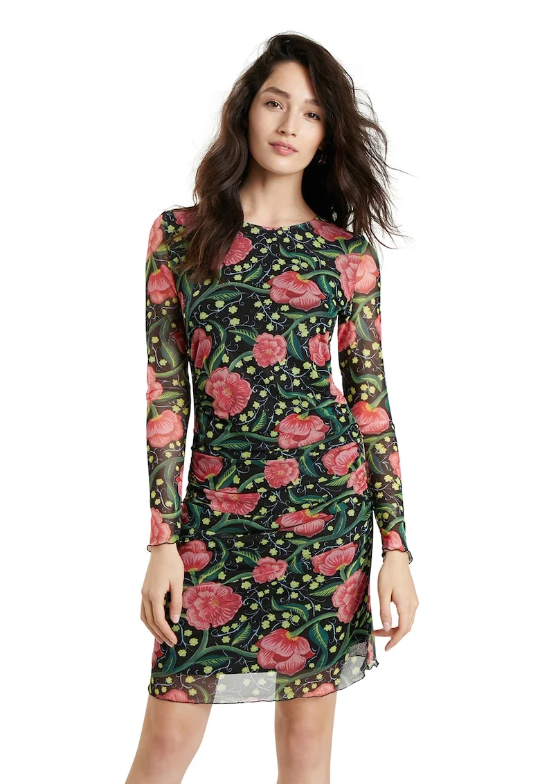 Rochie mini cu imprimeu floral, Rosu/Verde/Galben