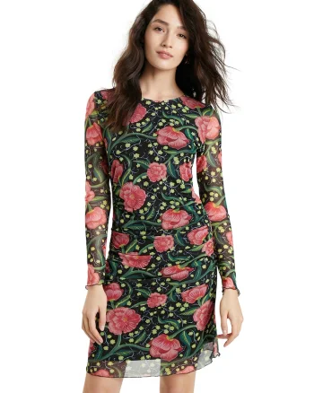 Rochie mini cu imprimeu floral, Rosu/Verde/Galben