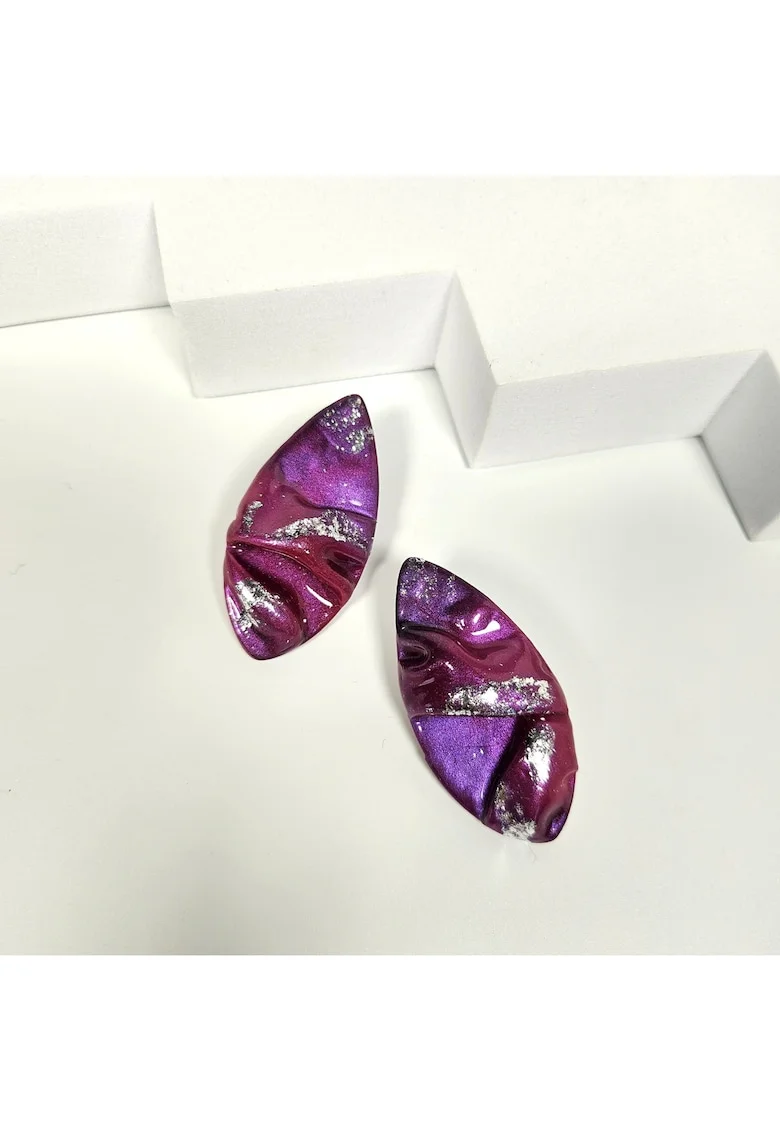 Cercei  din lut polimeric si rasina epoxidica, dimensiuni mari, usori, colorat, handmade
