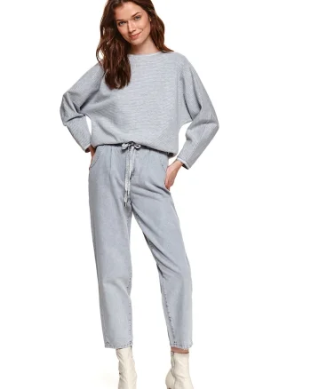 Bluza lejera cu decolteu la baza gatului, Alb/Gri deschis