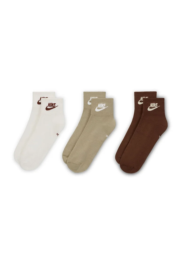 Set de sosete scurte unisex cu logo Essential - 3 perechi, Alb/Maro/Maro deschis
