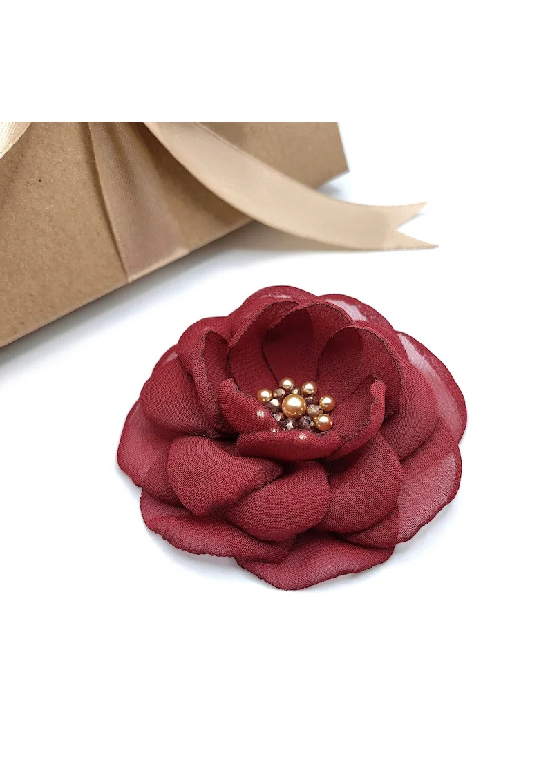 Brosa floare din voal eleganta, Zia Fashion, Lavinia, mac rosu, handmade, Visiniu