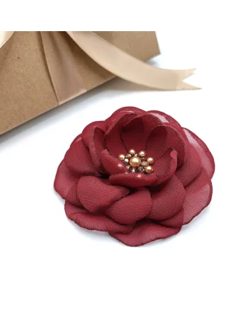 Brosa floare din voal eleganta, Zia Fashion, Lavinia, mac rosu, handmade, Visiniu