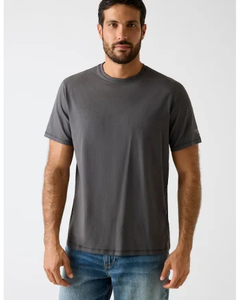 Tricou din amestec de modal cu decolteu la baza gatului, Gri inchis