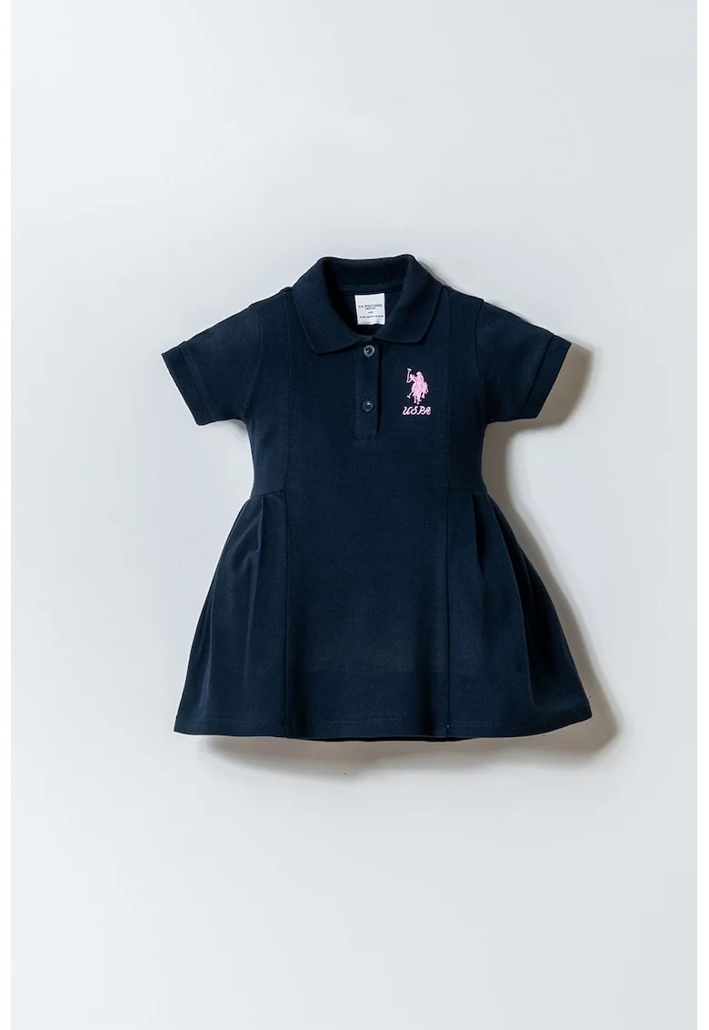 Rochie evazata din bumbac cu guler polo, Albastru ultramarin
