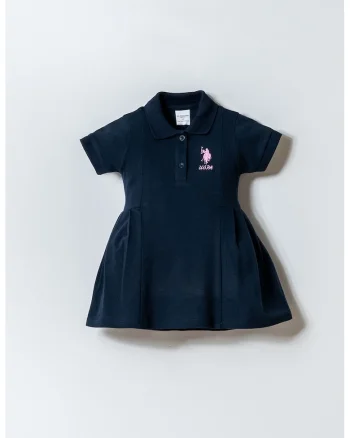 Rochie evazata din bumbac cu guler polo, Albastru ultramarin