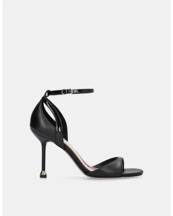 Sandale stiletto de piele cu bareta pe glezna, Negru