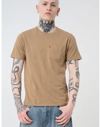 Tricou de bumbac cu buzunar pe piept, Maro deschis