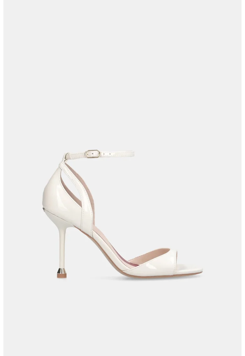 Sandale stiletto de piele lacuita, Alb/Gri