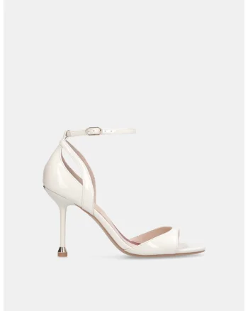 Sandale stiletto de piele lacuita, Alb/Gri
