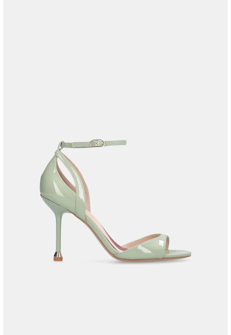 Sandale stiletto de piele lacuita, Verde pal