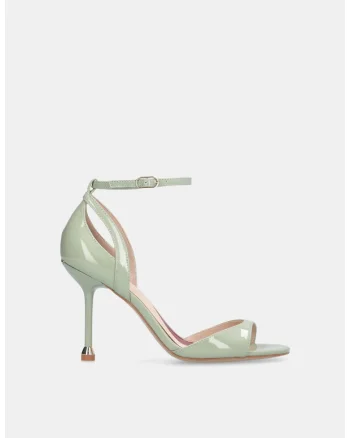 Sandale stiletto de piele lacuita, Verde pal