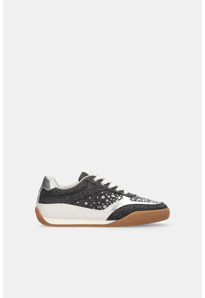 Pantofi sport din denim cu strasuri si garnituri sintetice, Gri