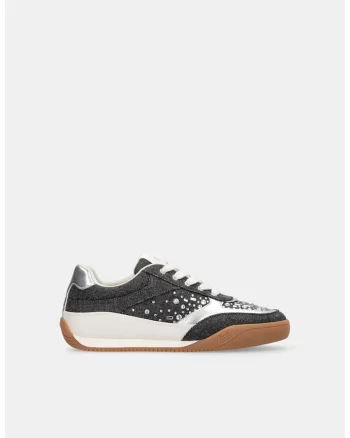 Pantofi sport din denim cu strasuri si garnituri sintetice, Gri
