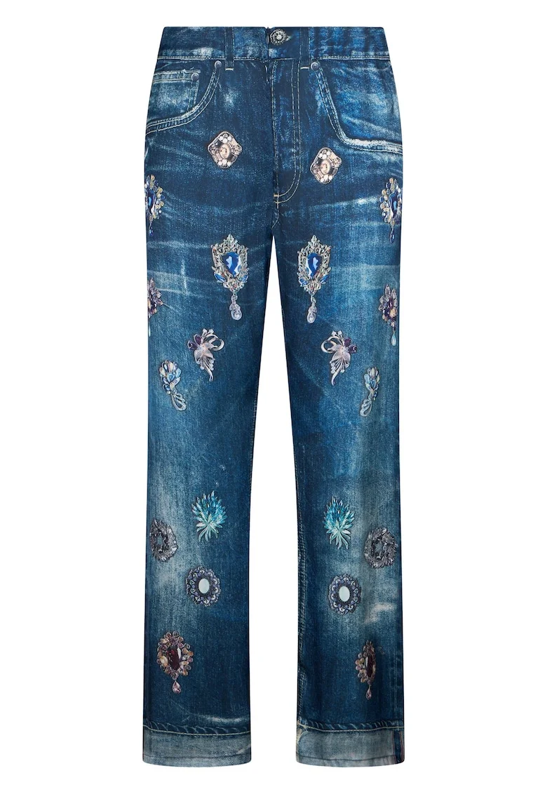 Pantaloni drepti cu aspect din denim, Albastru