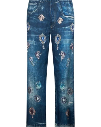Pantaloni drepti cu aspect din denim, Albastru