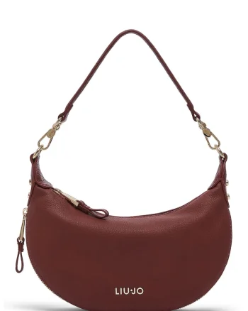 Geanta de piele ecologica cu bareta de umar cu logo si aspect granulat, Maro cognac