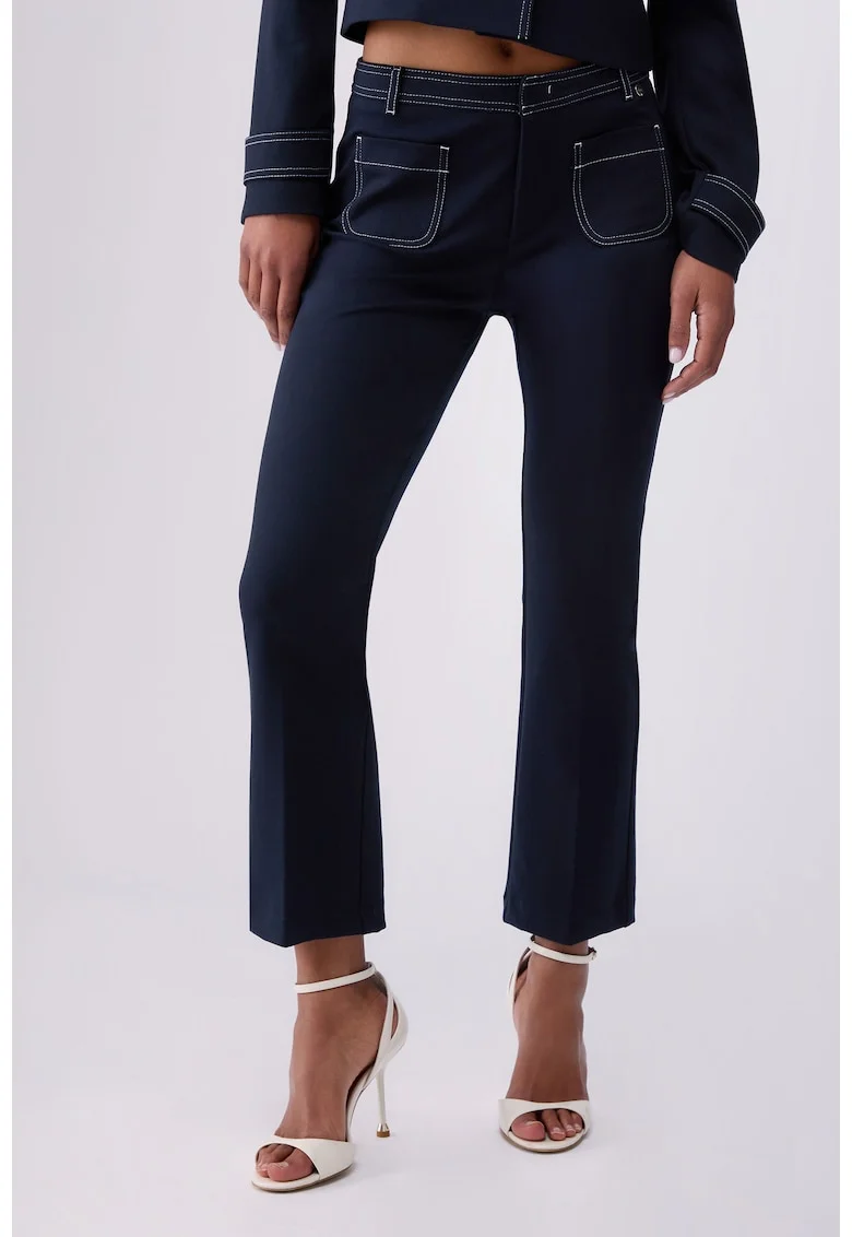 Pantaloni crop cu cusaturi contrastante Milano, Albastru inchis