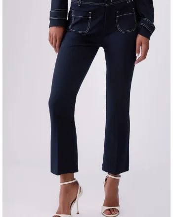 Pantaloni crop cu cusaturi contrastante Milano, Albastru inchis