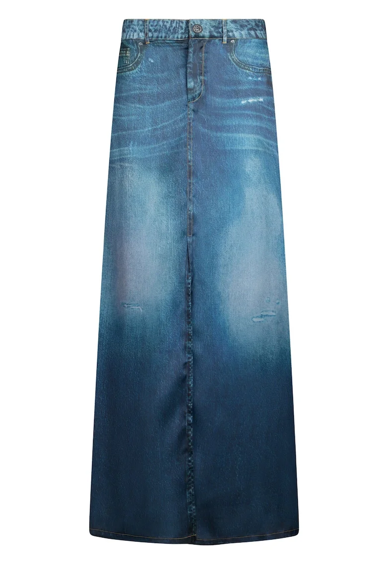 Fusta maxi cu aspect din denim, Albastru