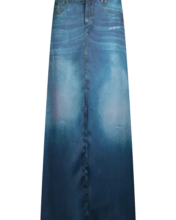 Fusta maxi cu aspect din denim, Albastru