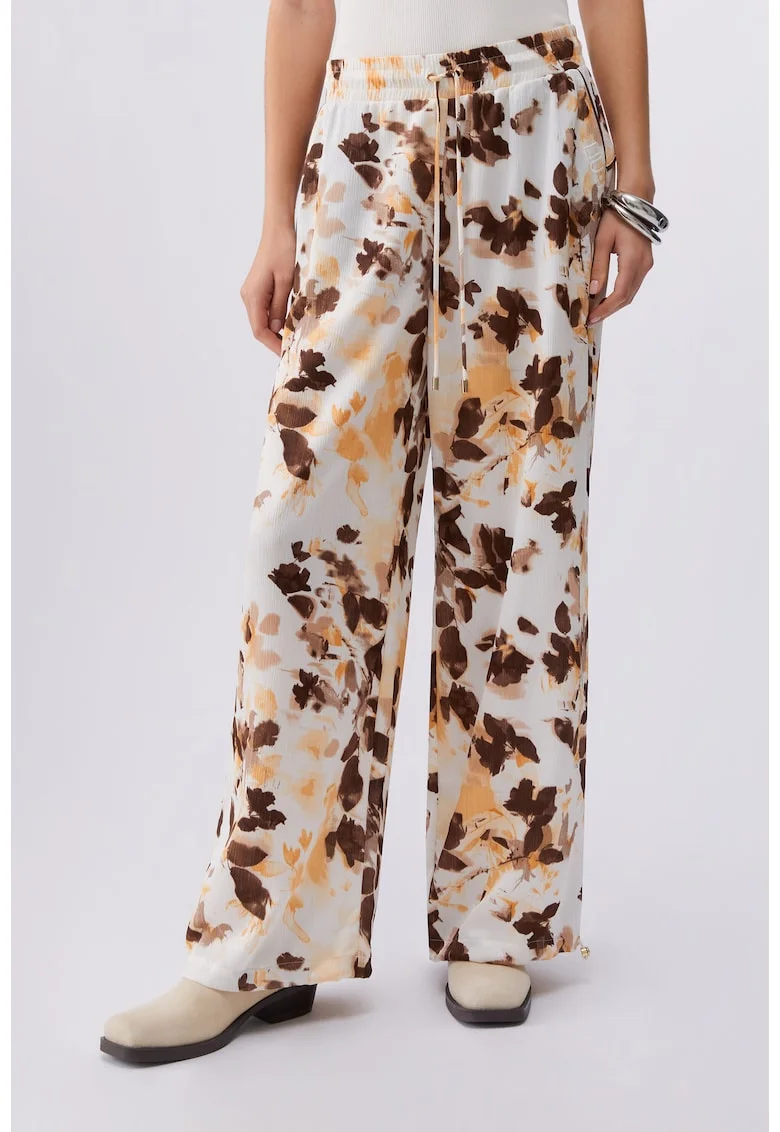 Pantaloni de satin cu imprimeu, Maro