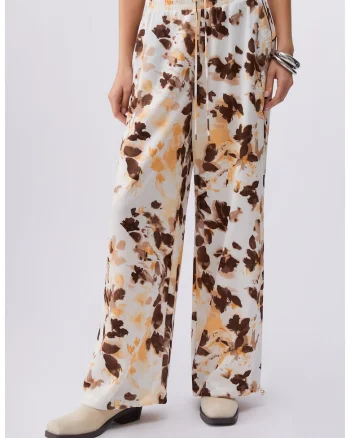Pantaloni de satin cu imprimeu, Maro