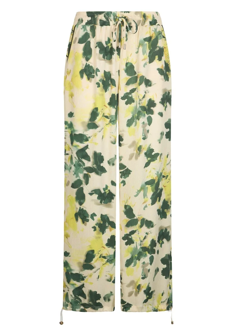 Pantaloni de satin cu imprimeu, Verde masliniu/Bej deschis