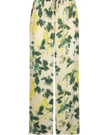 Pantaloni de satin cu imprimeu, Verde masliniu/Bej deschis