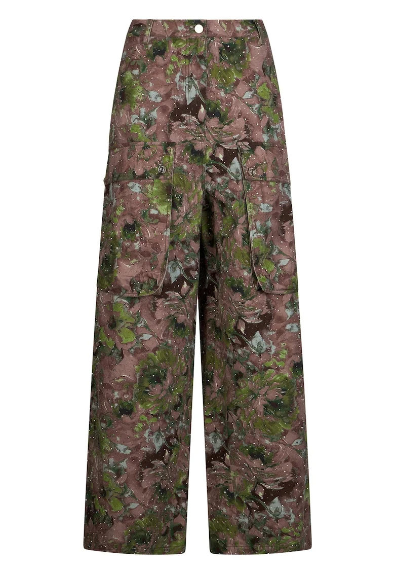 Pantaloni cargo drepti cu talie inalta, Verde/Maro