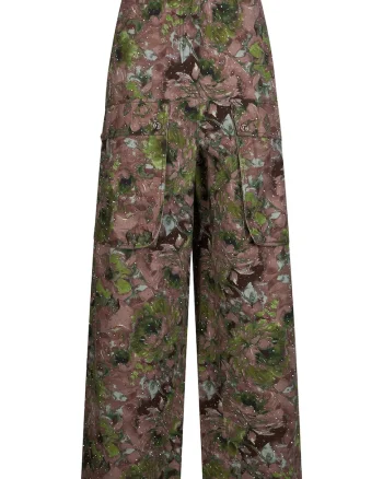 Pantaloni cargo drepti cu talie inalta, Verde/Maro