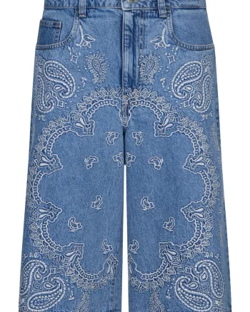 Blugi scurti cu broderie, Albastru