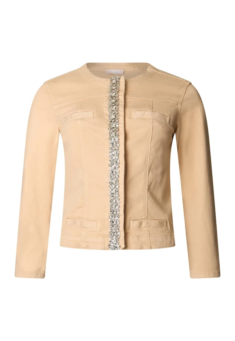 Jacheta slim fit din denim cu inchidere ascunsa, Bej