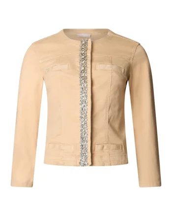 Jacheta slim fit din denim cu inchidere ascunsa, Bej