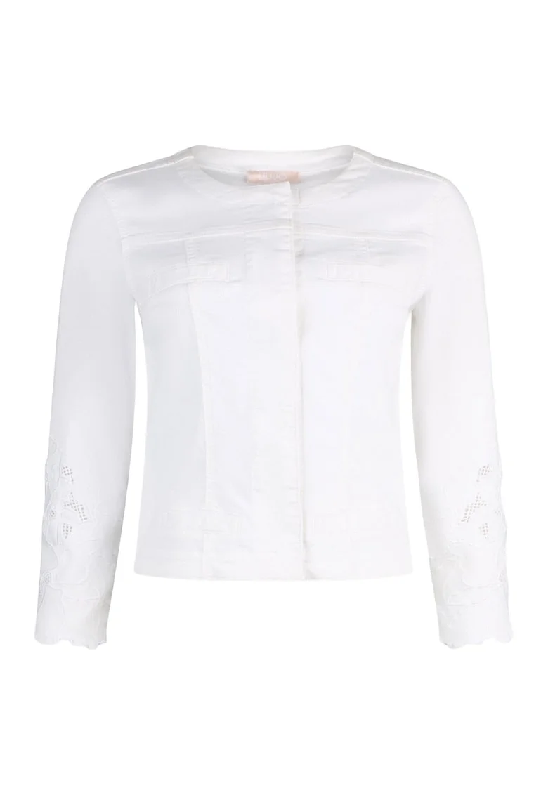 Jacheta slim fit din denim cu inchidere ascunsa, Alb