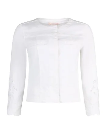 Jacheta slim fit din denim cu inchidere ascunsa, Alb
