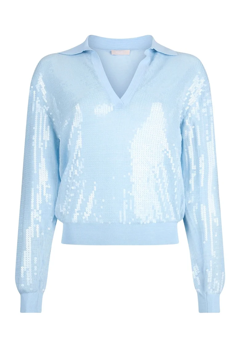 Bluza polo cu paiete, Albastru deschis